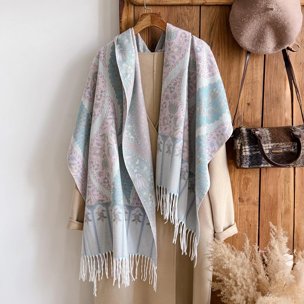 

Luxury Bohemian Pashmina Scarf for Ladies Spring Summer Jacquard Flower Pattern Designer Muslim Hijab Shawl