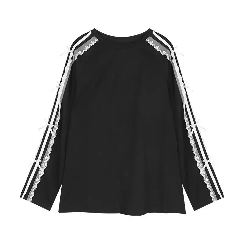 Dulce Hada lateral de manga larga de encaje de retazos Tops Harajuku High Street coreano todo fósforo ropa suelta de mujer camisetas estéticas Y2k