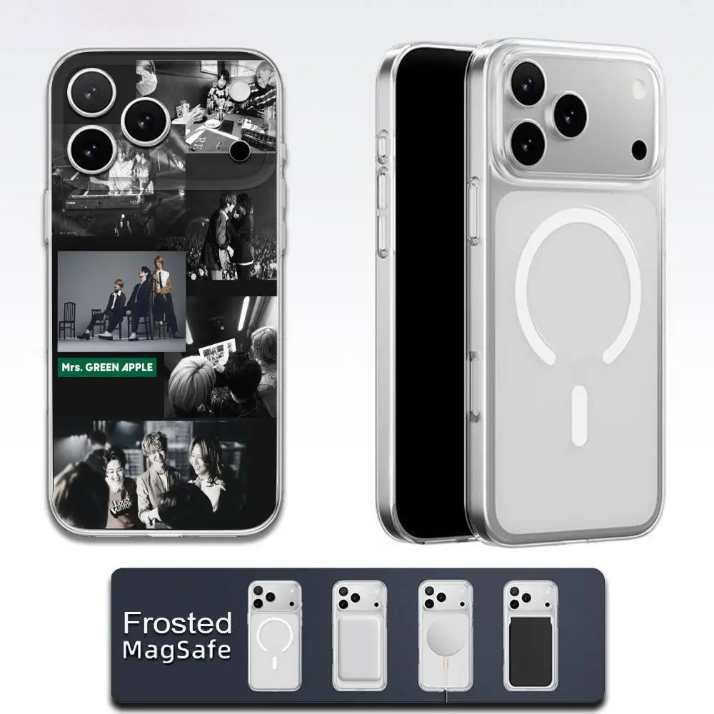حافظة هاتف MGA M-Mrs GREEN APPLE Lilac لهاتف iPhone 17,16,15,14,13,12,11,Pro,Max,Plus,E,Air,Mini Magsafe شفافة بلوري