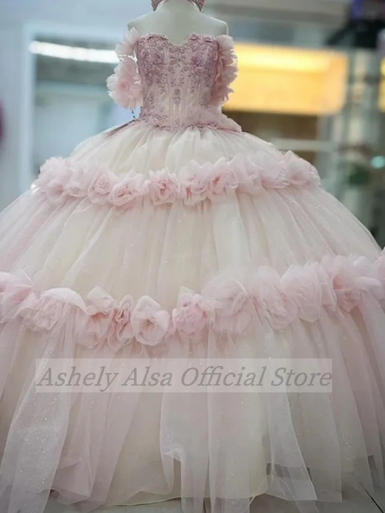 Personalizado coral princesa vestidos de baile doce 16 meninas applique plissado até o chão vestido de festa 15 quinceañeras 2024