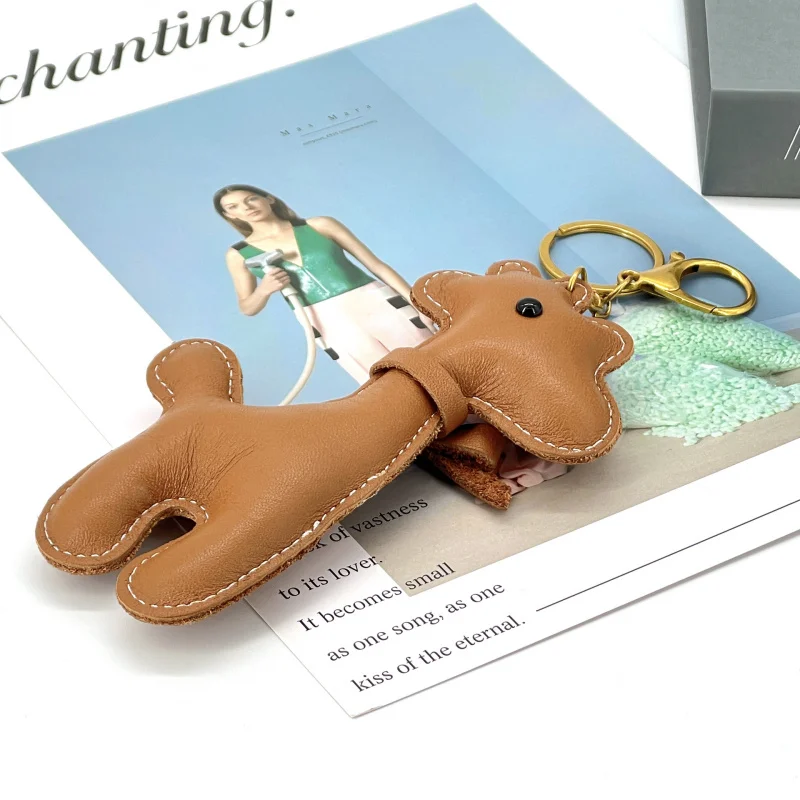Fashion Cute Alpaca Keychain Bag Pendant Cow Leather Car Key Ring Bag Parts Accessories For Women And Men Card Bag Holder