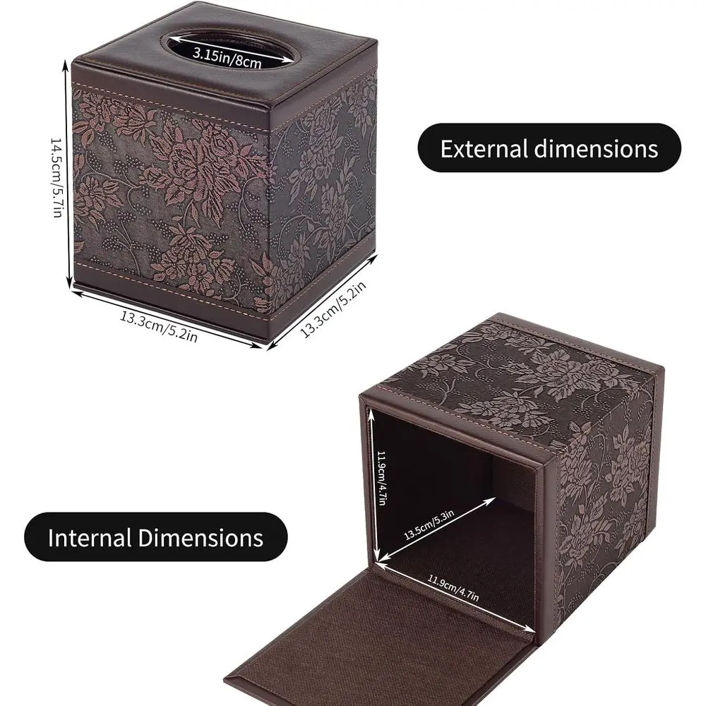 Tissue Box Cover Square Leather Tissue Box Holder Napkin Facial Paper Organizer Bottom with Magnet Reinforcement Home Hotel Rest - view 3