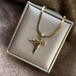 Gun Pendant Necklaces Gold Color Army Style Male Long Chain Pistol Submachine Gun Necklaces for Women Men Hiphop Jewelry Gift
