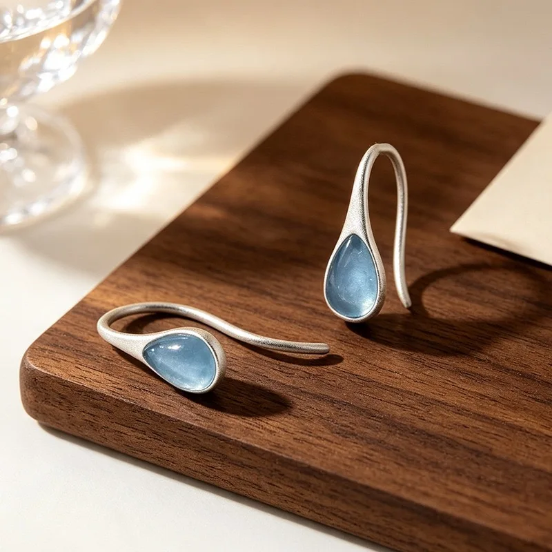 925 Sterling Silver Vintage Earrings For Women Trendy Blue Stone Geometric Earring Jewelry Prevent Allergy Party Accessories view 2