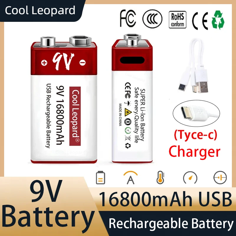 

9V 16800mAh Rechargeable Battery Micro USB 9V Lithium Battery Type-C Batteries For Multimeter Microphone Toy Remote Control