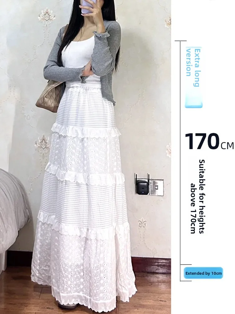 

Белое пышное платье-макси А-силуэта для женщин, весеннее, с высокой талией, с вырезами, в корейском стиле