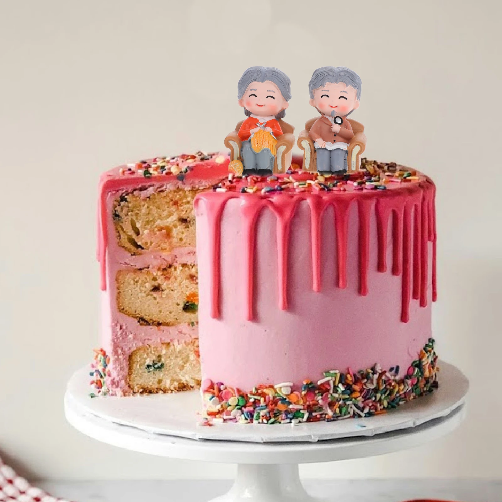 

2pcs Resin Elderly Figurines Miniature Cake Decoration For Wedding Anniversary Loving Elderly Couple Statue Home Decor Party