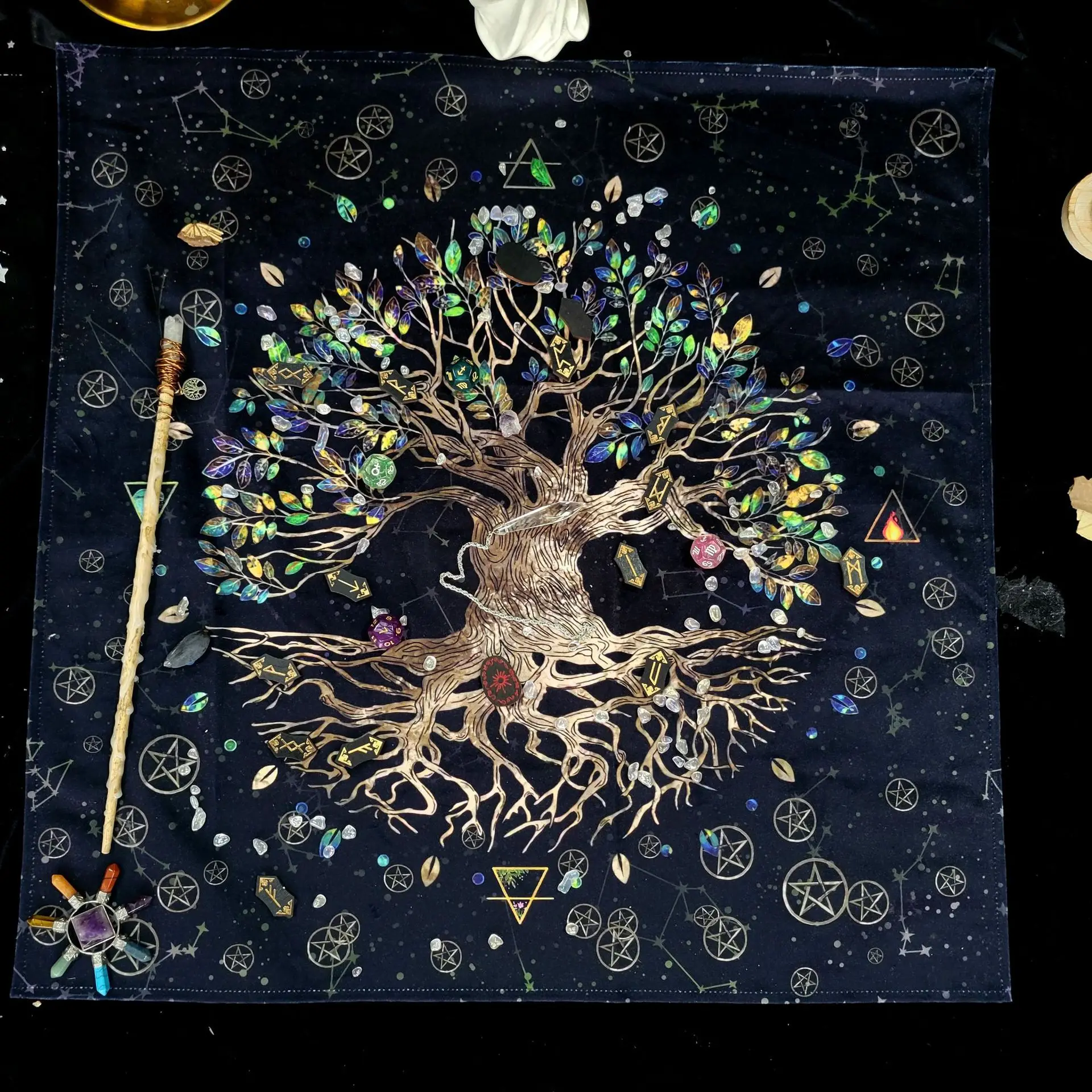 Constellation Pearl Velvet Tower Rob Bare Root Sphericity Tree Pentacles 4 Elements Dutch velvet Digital Printing Tablecloth