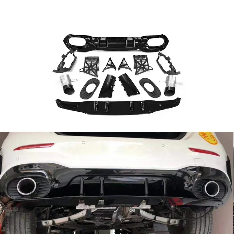 

Factory Sale W177 A35 Rear Diffuser with Tips Back Lip for Mercedes Benz W177 A180 A200 A220L Rear Lip with Exhaust Tips 2019+