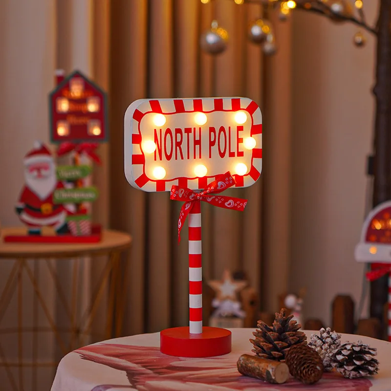 Christmas Stop Sign Party Decoration Santa Stop Here Tree Topper Desk Lamp LED Stop Sign Light Up Garden Light For Window Sign