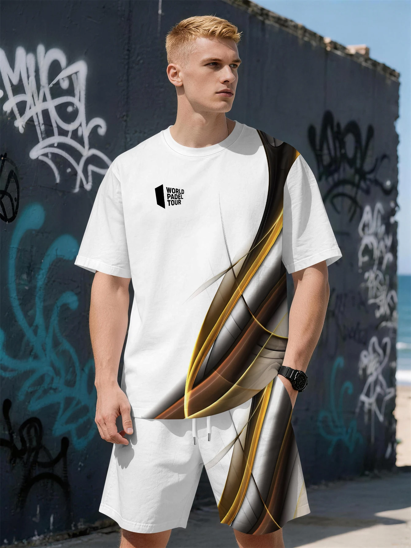

2026 Summer New Men's Short-Sleeved Set with 3D Letter Print - Fashionable Sports Style Comfortable Lightweight Soft