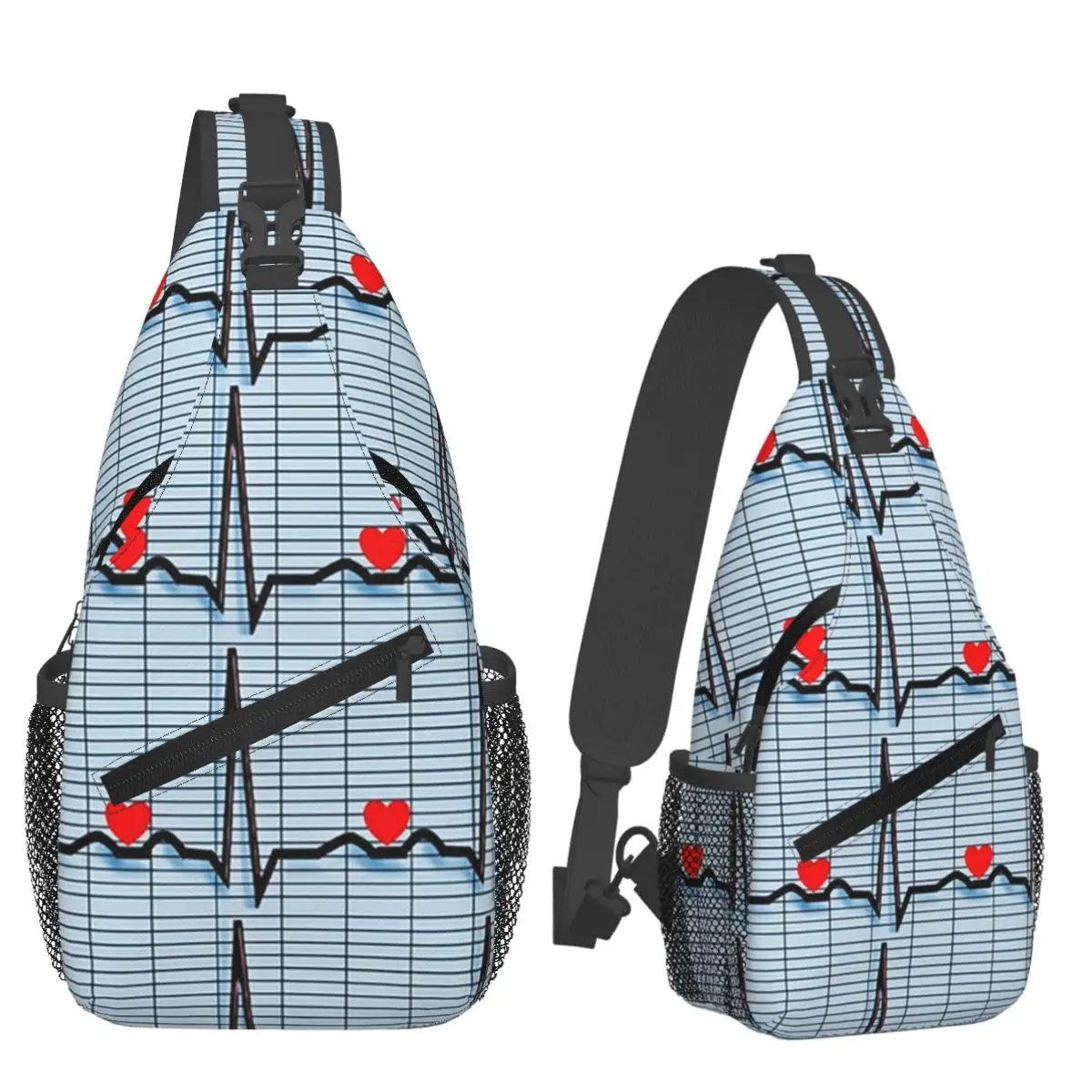 EKG Cardiac Rhythm Strips Chest Bag Men Sling Crossbody Backpack Chest Bag Traveling Hiking Daypack Shoulder Bag