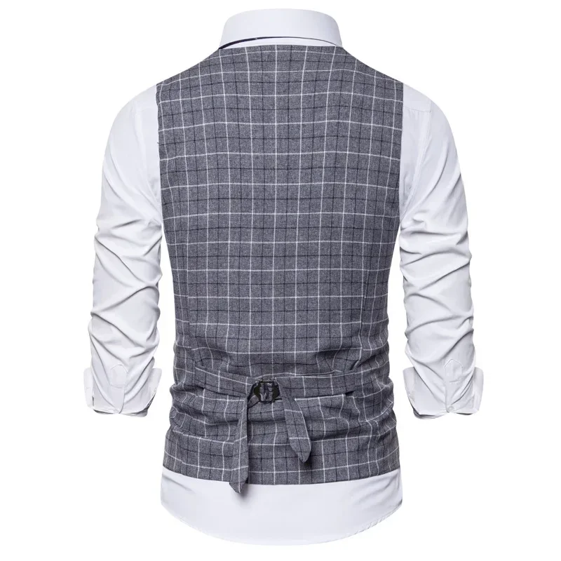 Men\'s Plaid Business Suit Vest Fashion Waistcoat Male Wedding Party Dress Tops Casual Clothing