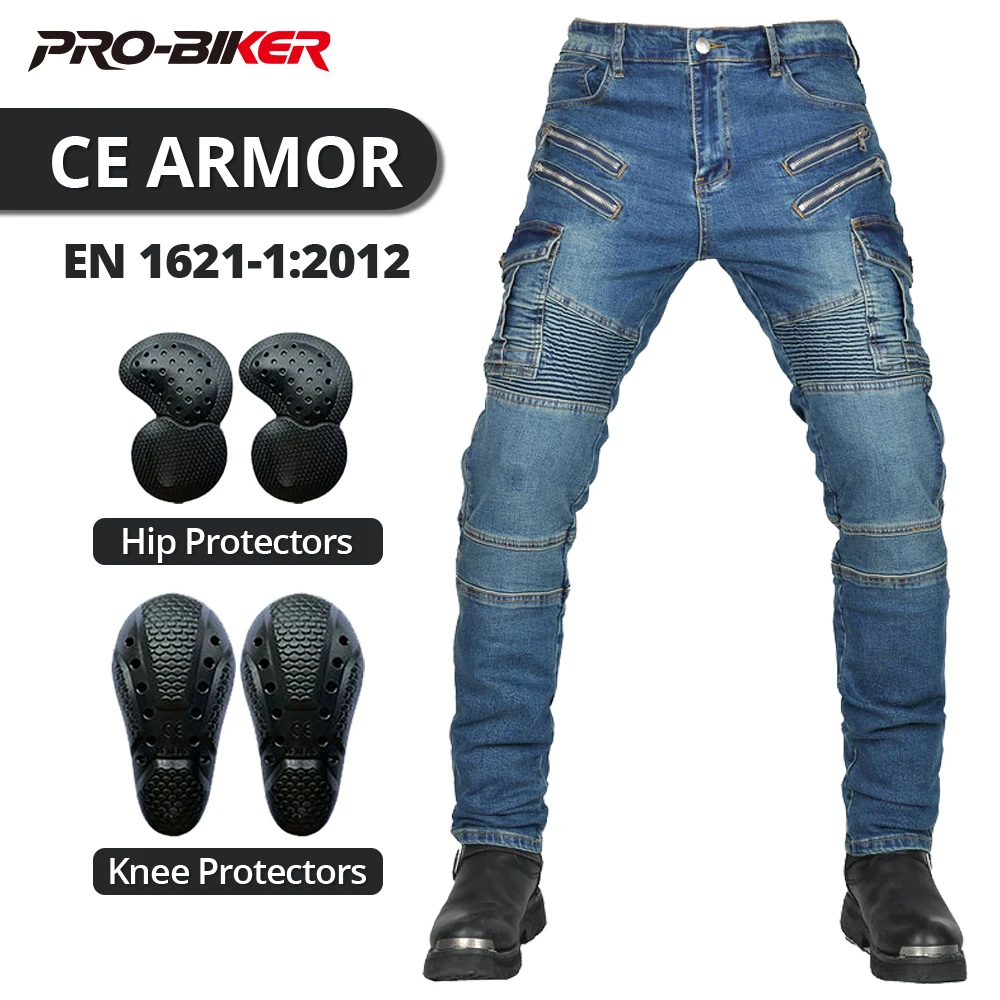 

Мотоциклетные брюки Four Seasons: ветрозащитные, износостойкие джинсы для мотокросса с защитными вставками CE, предотвращающие падения