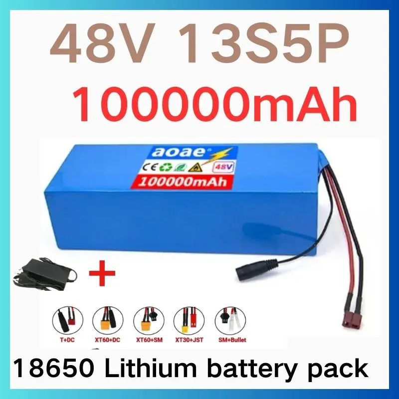 

48v Lithium Ion Battery 48V 15Ah 18650 13S5P Li-ion Rechargeable Battery Pack for 54.6v 750W 1000W Motor Battery, Backup Battery