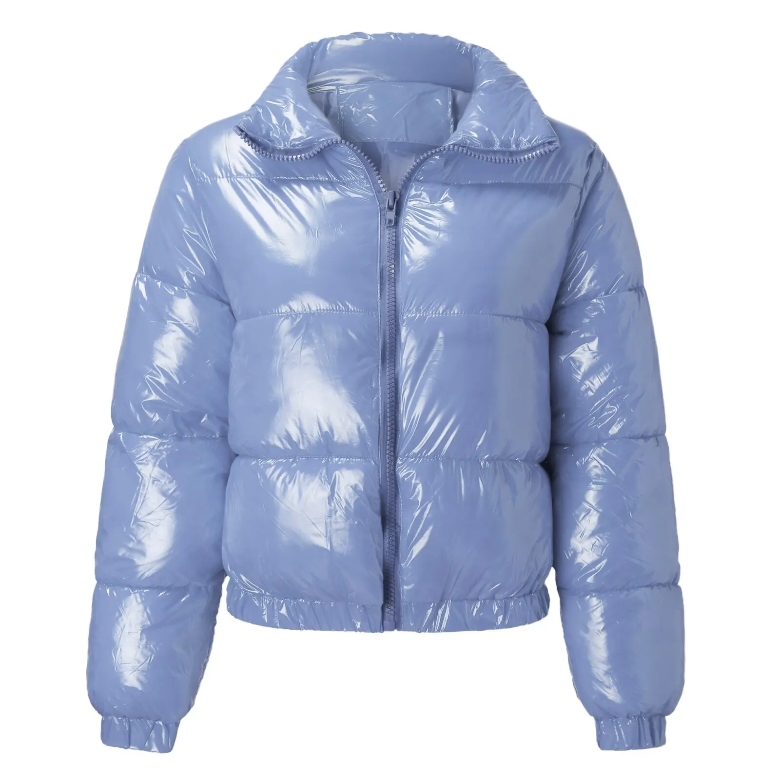New  Women's Puffer Jacket Glossy Bread Style down Cotton Coat Zipper Closure Gothic Style Loose Fit Short Length