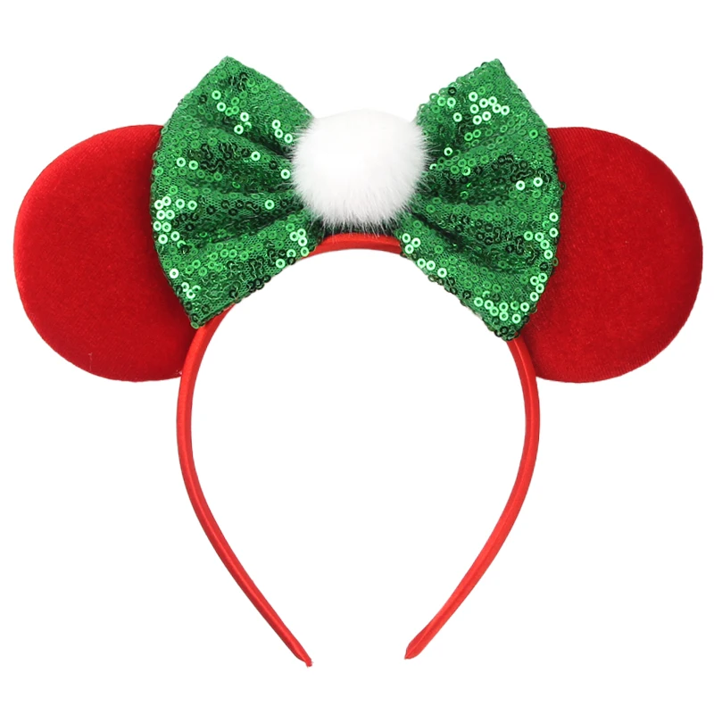 1pc classica fascia natalizia con paillettes fiocco decorazione in peluche carino Topolino Minnie Mouse orecchio cerchio per capelli vacanza Disney accessorio per capelli