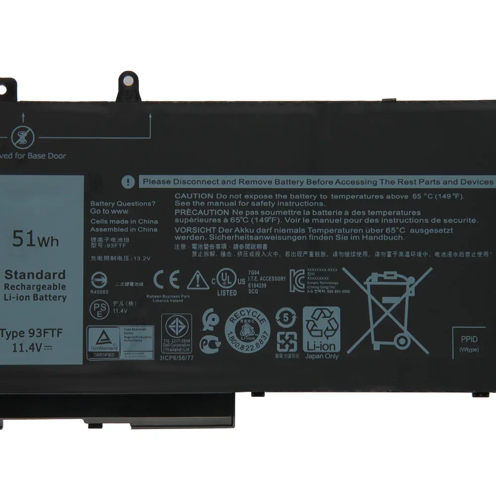 Imagem -02 - Bateria de Substituição para Baterias Dell Latitude 93ftf 083xpc 4yfvg 5280 5480 5580 5290 5490 5590 51wh