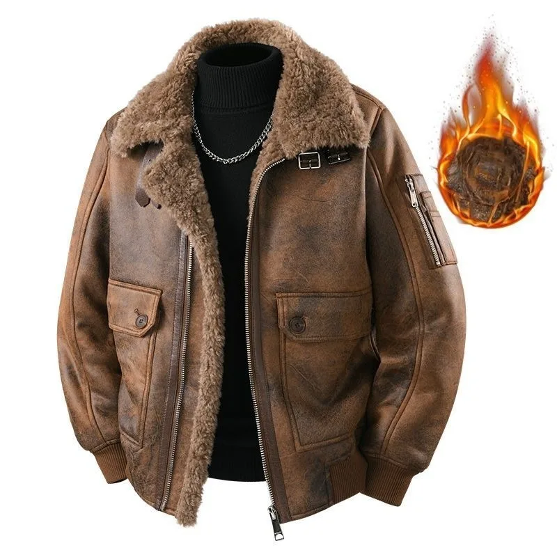 

Модная мужская флисовая куртка на хлопковой подкладке в корейском стиле на осень и зиму с толстым и теплым интегрированным пальто из искусственного меха