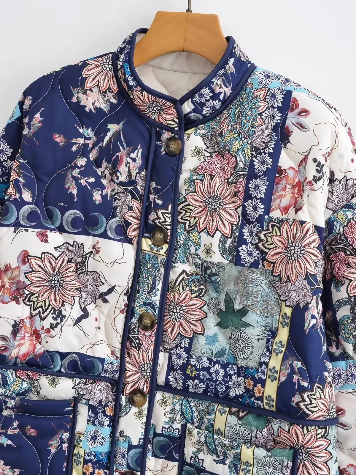 Abrigos acolchados estampados de estilo étnico para mujer, chaqueta elegante con cuello levantado, ropa de abrigo informal, Otoño, 2023