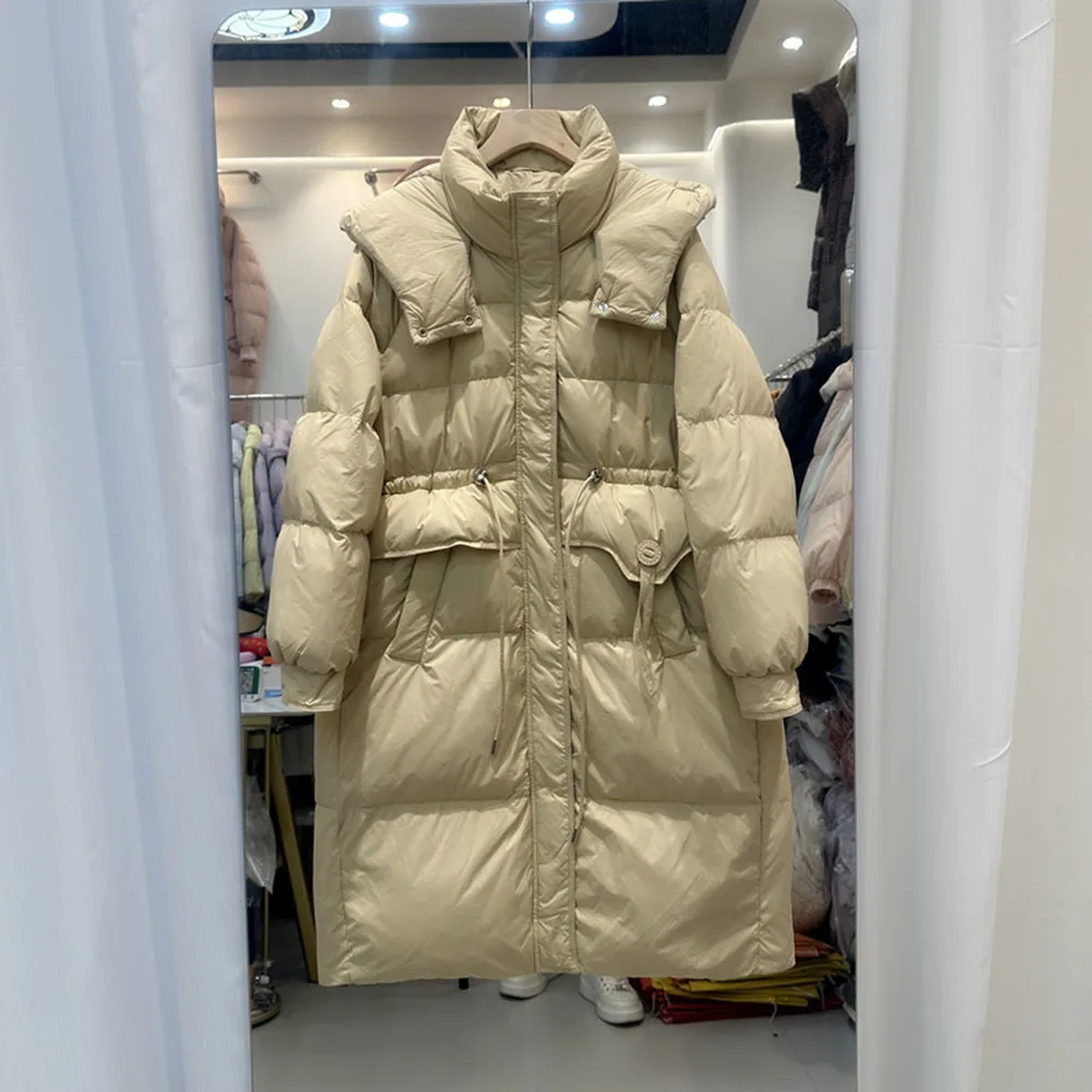 Quality Women Parka 90% White Duck Down Hooded Jacket Women 2024 Winter Puffer Coat Female Solid Outwear Thicken Long Overcoat