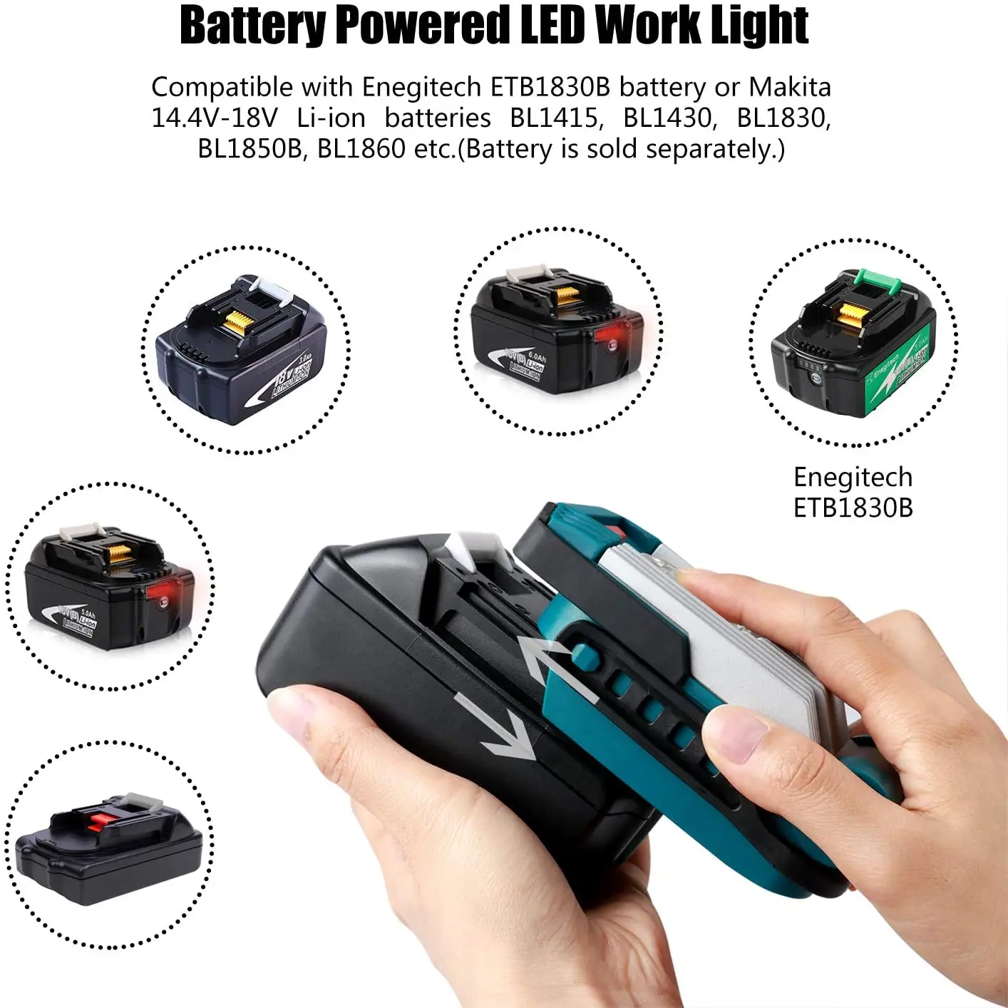 For Bosch DeWalt Makita Milwaukee LED Work Light Battery Powered Enegitech 14.4V / 18V 18W 420LM Mini Cordless Floodlight