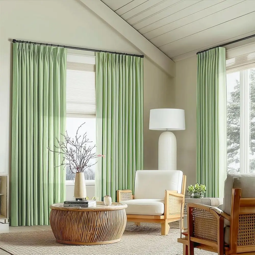 120 Inch Sage Green Linen Blend Curtains, 2-Panel Set with Back Tabs for Farmhouse Style Living Spaces