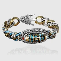 Bracciale da donna da uomo Tianzhu in argento sterling S925 con sei caratteri turchese individualizzato, parole vere, nove occhi