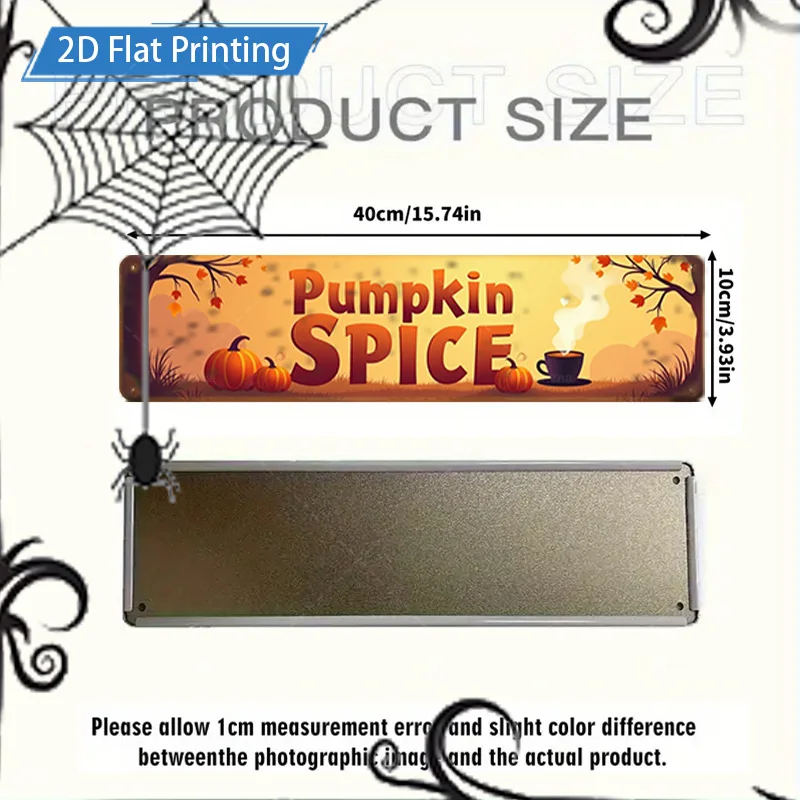 1 Stück Metallschild, 10,2 x 40,6 cm, Kürbisgewürz-Herbstszene, Metallschild – Halloween-Dekoration für Haus und Garten