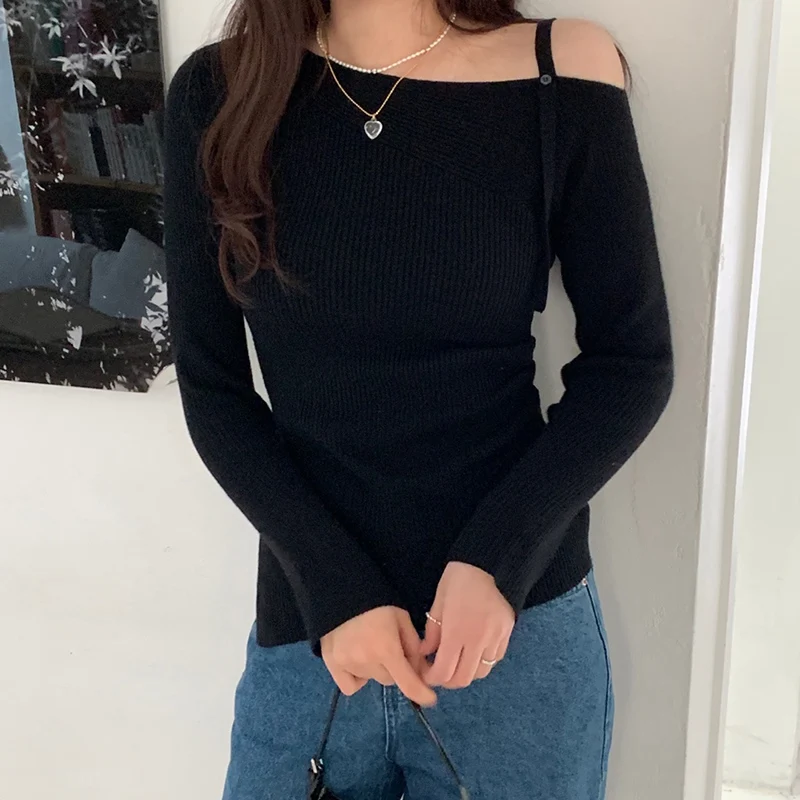 Slash Neck Off Shoulder Ropa Mujer Split Roupas Feminina 2024 Woman Sweater Spring Autumn New Tops Elegant Feminino Sueteres