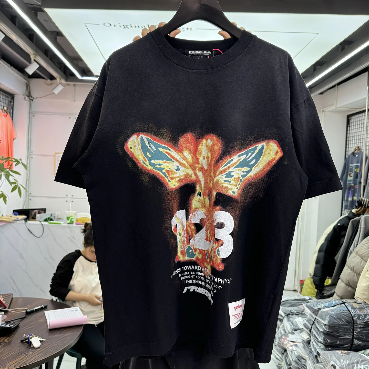 

Retro Washed Loose Short Sleeve T-Shirt American Street RRR123 Magma Color Digital Print Casual round Neck Cotton Tee