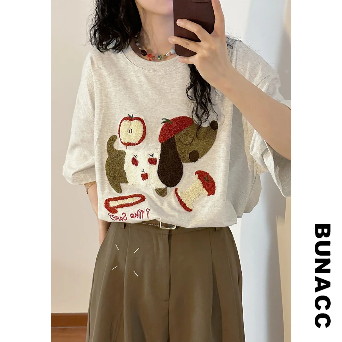 

Летняя женская футболка свободного кроя с круглым вырезом и коротким рукавом, с милым принтом собаки, в стиле ретро, забавный топ