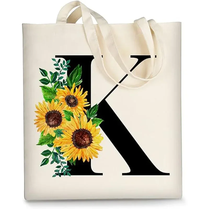 GCE4 borsa Tote in tela con iniziale girasole estetica per donna