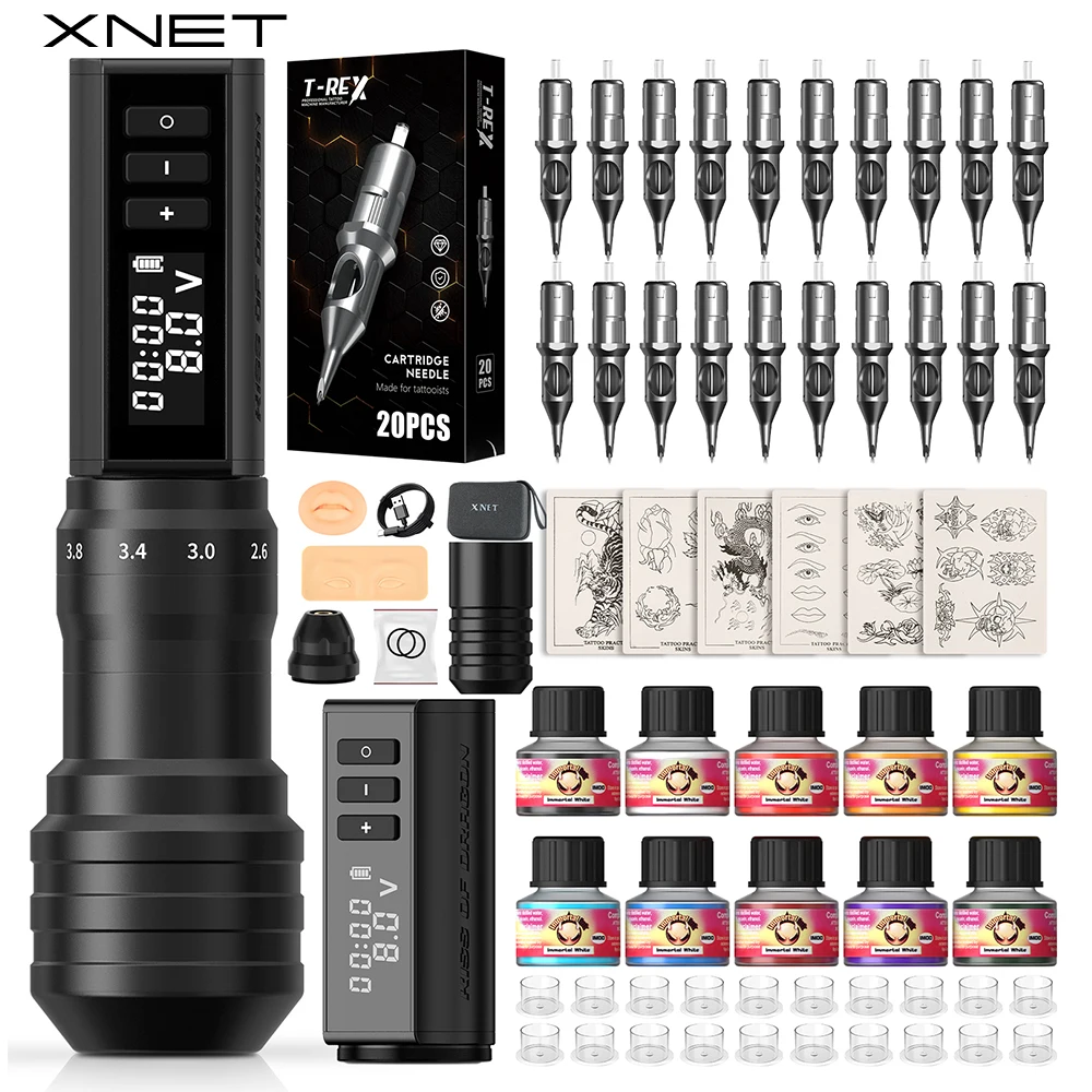 

XNET Hunter Max Wireless Tattoo Machine Full Kit 2.2-4.2mm Adjustable Stroke 2400mAh Battery Permanent Makeup Pen Set For Tattoo