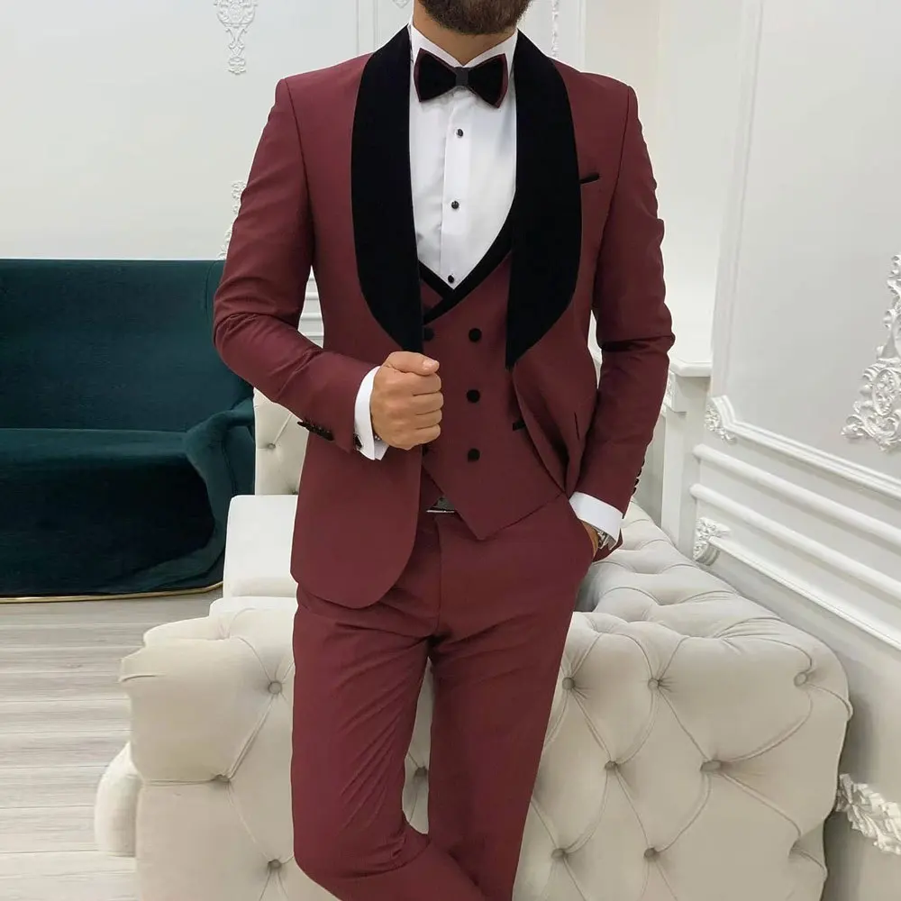 

New Fashion Europe America Africa Plus Size Plus Men's Suit Tuxedo Three-piece Suede Lapel Double Breasted Vest Wedding Men Suit