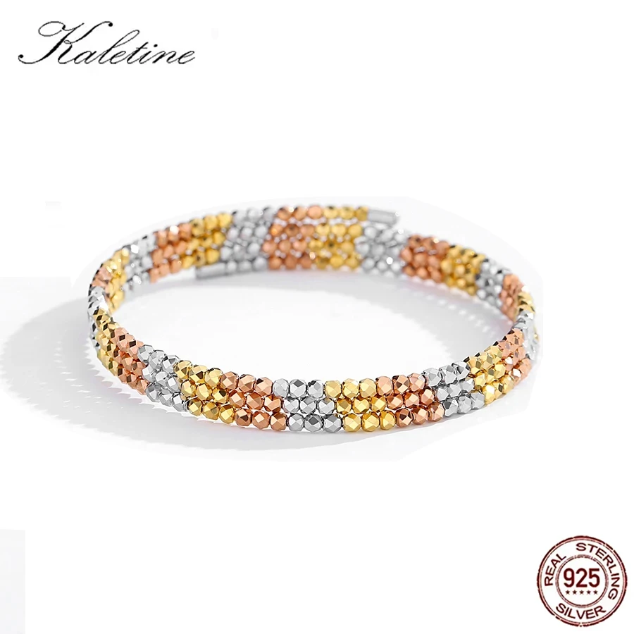 

KALETINE 925 Sterling Silver Colorful Elastic Beads High Carbon Gems Sparkling Beads Chain Adjust Bracelets Jewelry Girls Gift