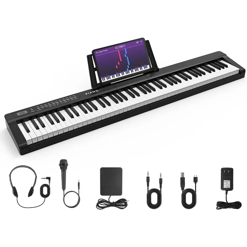 Digital Piano 88 Key Full Size Semi Weighted Electronic Keyboard Piano with Music Stand,Built-In Speakers