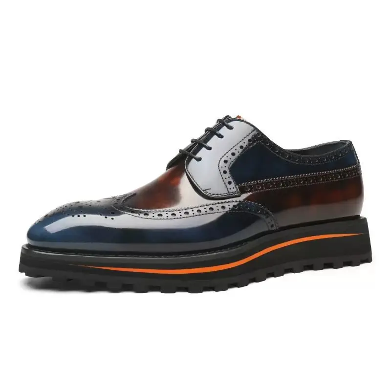 Leather shoes, men's business formal attire, carved men's shoes, black pointed lace up men's British wedding shoes
