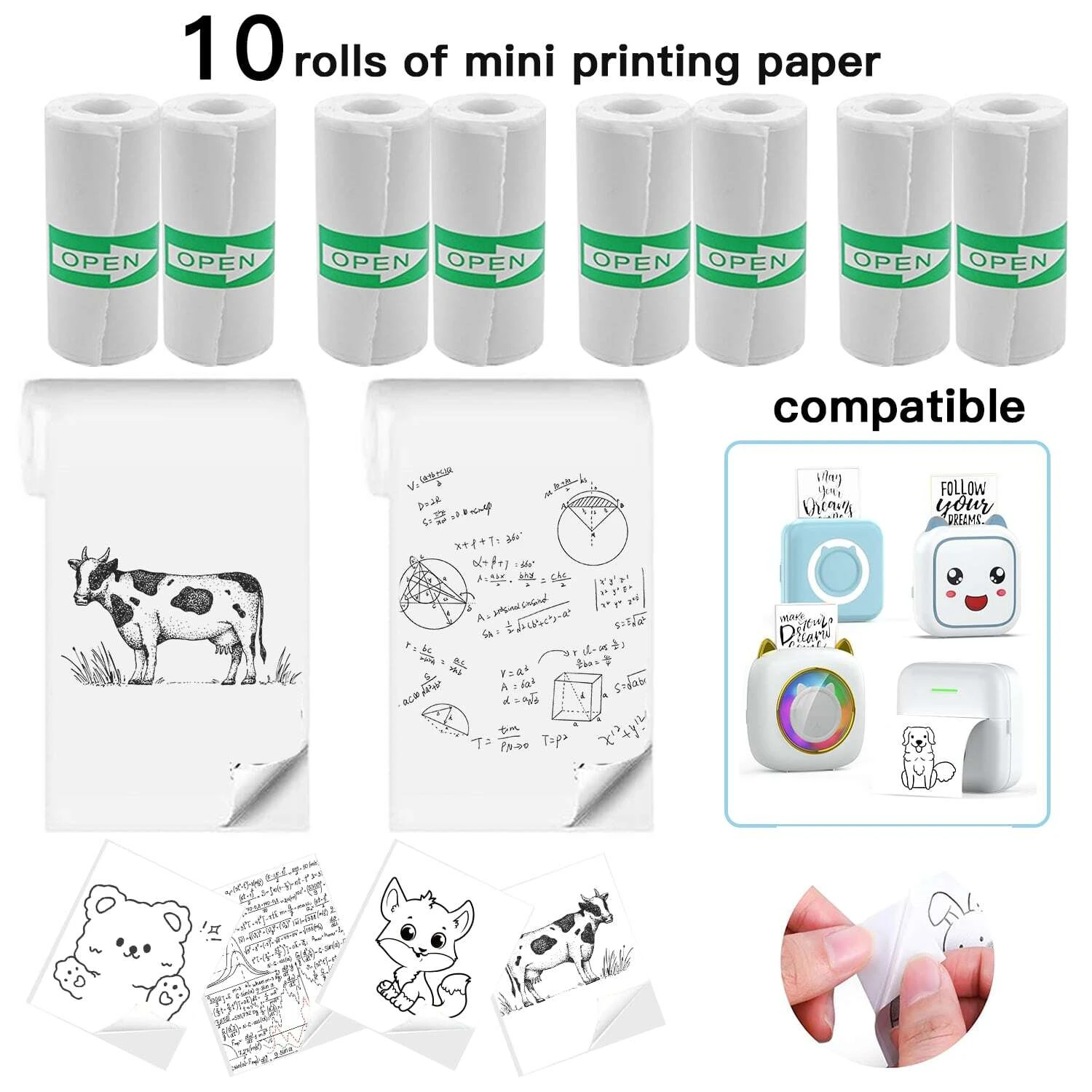 5/10/20 Rolls White Self-Adhesive Sticker Paper For Suitable For Printing Study Notes Work Photos Pictures And Memos