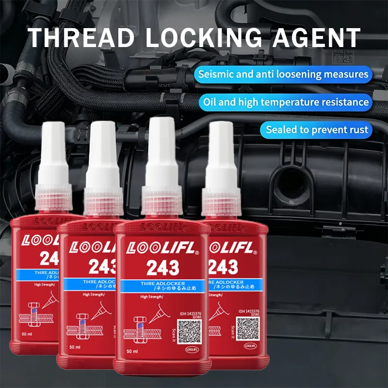 L00Lifl 243 Thread Locker 50ml Medium-Strength Thread Locker, Removable Anaerobic Thread Locker, Oil-Resistant, High-Temperature Anti-Rust, Used for Anti-Vibration and Anti-Rust Sealing of Metal Bolts, Nuts, to Prevent Loosening and Corrosion, for Automotive, Motorcycle, and Mechanical Engine Fastener Repair