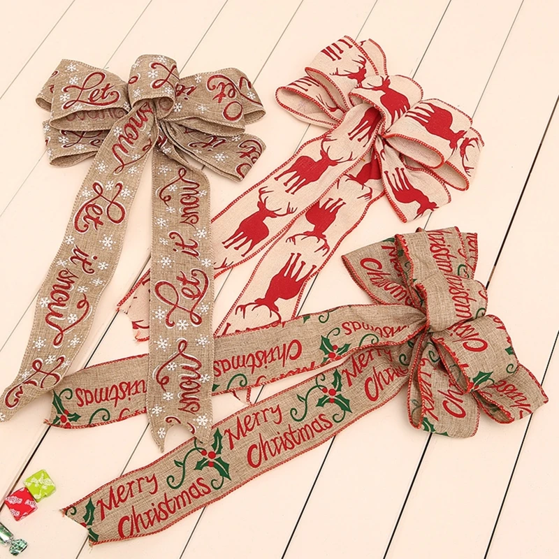 10 Rolls Rustic Burlap Cartoon Elk Christmas Ribbon DIY Gift Wrapping Decoration