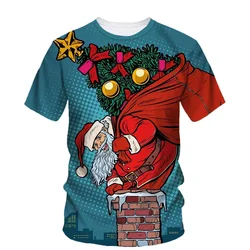 Christmas Party 3D Harajuku Print Santa Fun Men And Women Round Neck Short Sleeve Fashion New Comfort Street T-shirt Top Casual