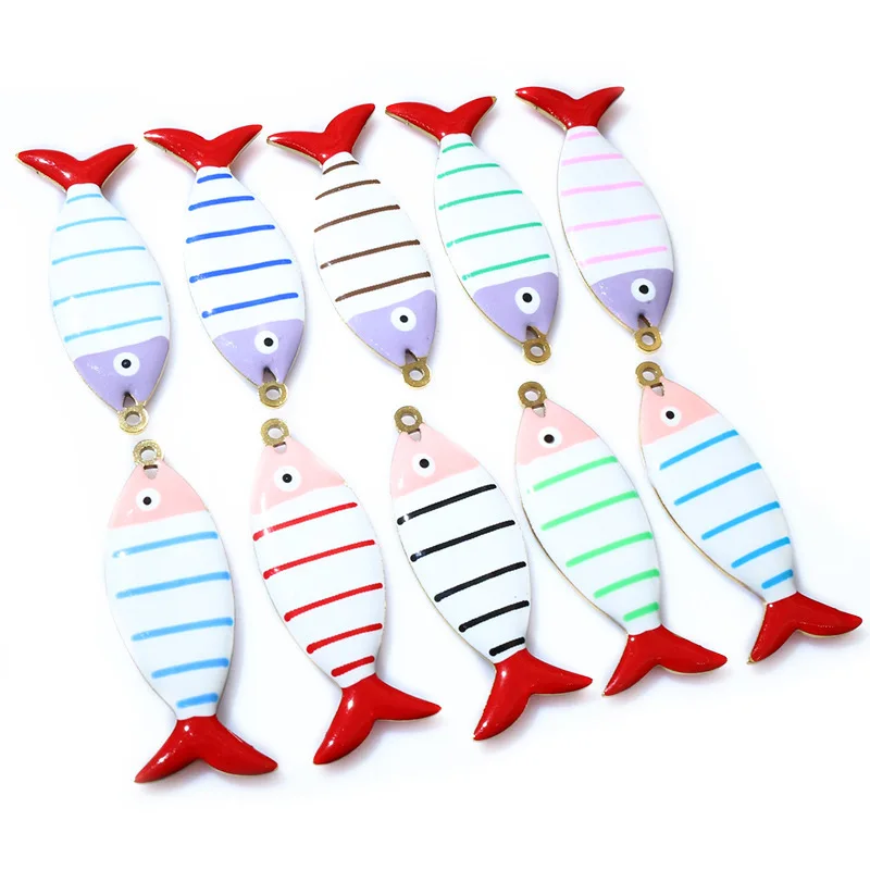 

50pcs/lot DIY Mix Jewelry Accessories Stainless Steel Oil-drop Striped Fish Pendant For Charms Phone Bracelet