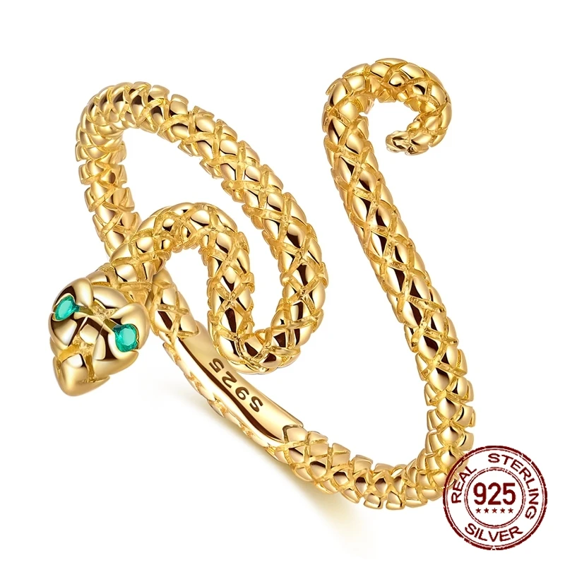

Original 925 Sterling Silver Vintage Gold Serpent Ring Power Snake for Women Girl Band Rings Party Jewelry Gift for Girlfriend