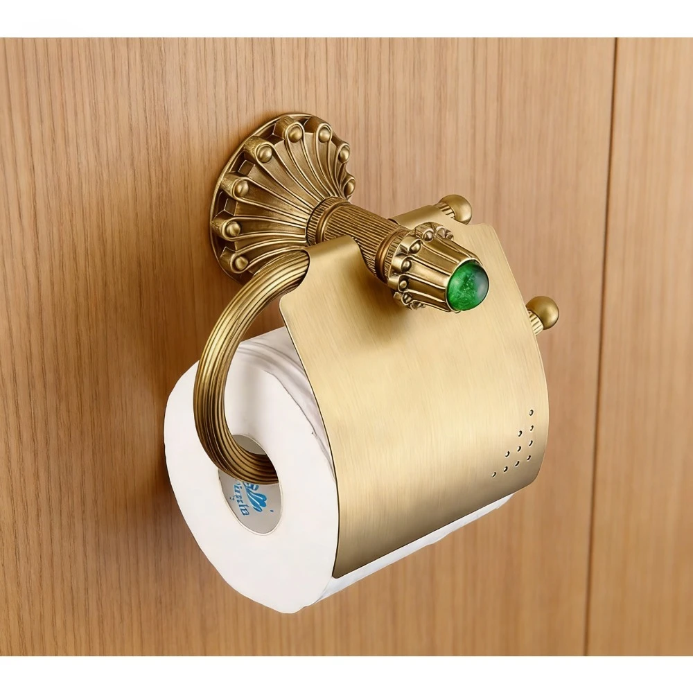 

Antique brass wall-mounted vintage classic toilet paper holder, bathroom roll box
