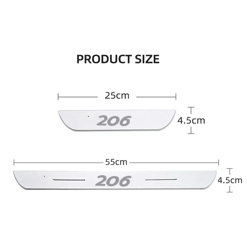 For Peugeot 206 Logo Door Sill LED Atmosphere Light Acrylic Welcome Threshold USB Illuminated Pedal Protector Car Accessories