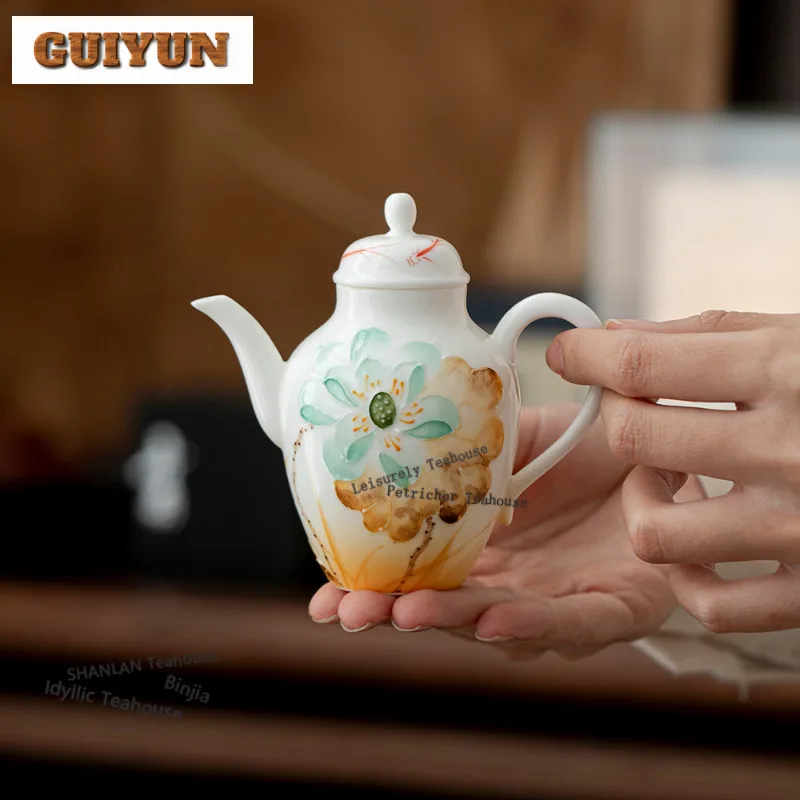 

125ml Oil Painting Style Hand-painted Lotus Teapot Traditional Tea Infuser Pot Tea Making Kettle With Filter Drinkware Craft