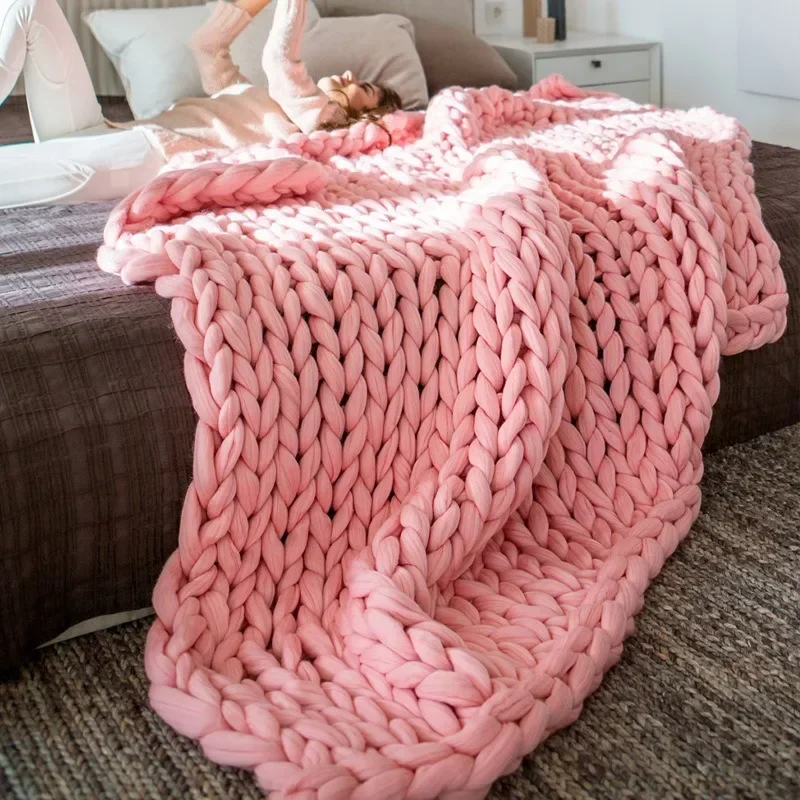 

Thick Wool Blanket Thickened Large Yarn Roving Knitted Blanket Winter Warm Plaid Sofa Bed Blanket