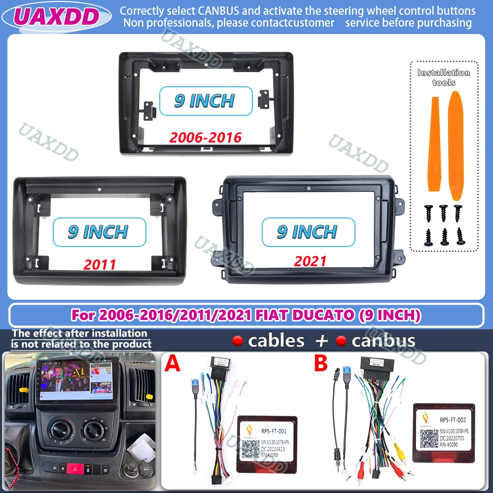 For 2006-2021 FIAT DUCATO 9inch 2 Din Car Android frame panel fascia harness adapter player multimedia dashboard decoder canbus