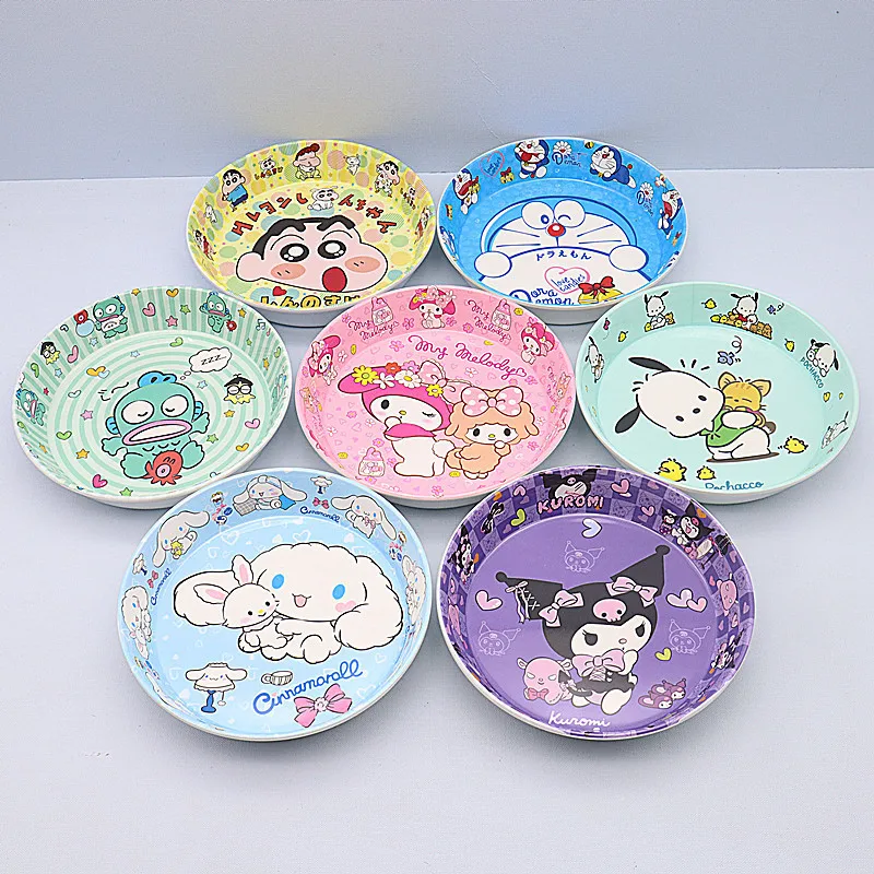 6 Inches Cute Sanrio Kuromi Hello Kitty My Melody Round Plate Tableware Imitation Ceramic Bowl Household Items Gift For Children